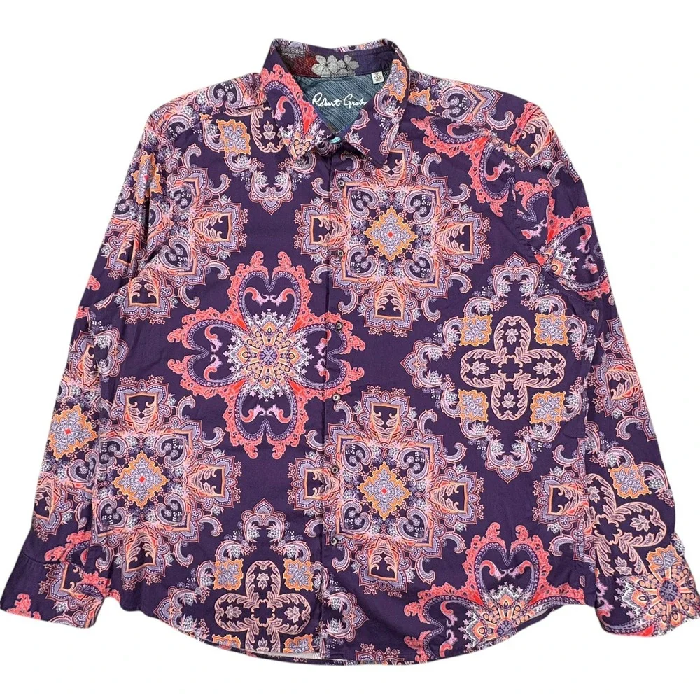 Robert Graham Casino Royale Shirt Mens 4XL Purple Paisley Ornamental Medallion